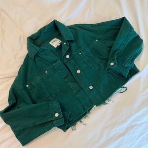 Zara Green Cropped Denim Jacket